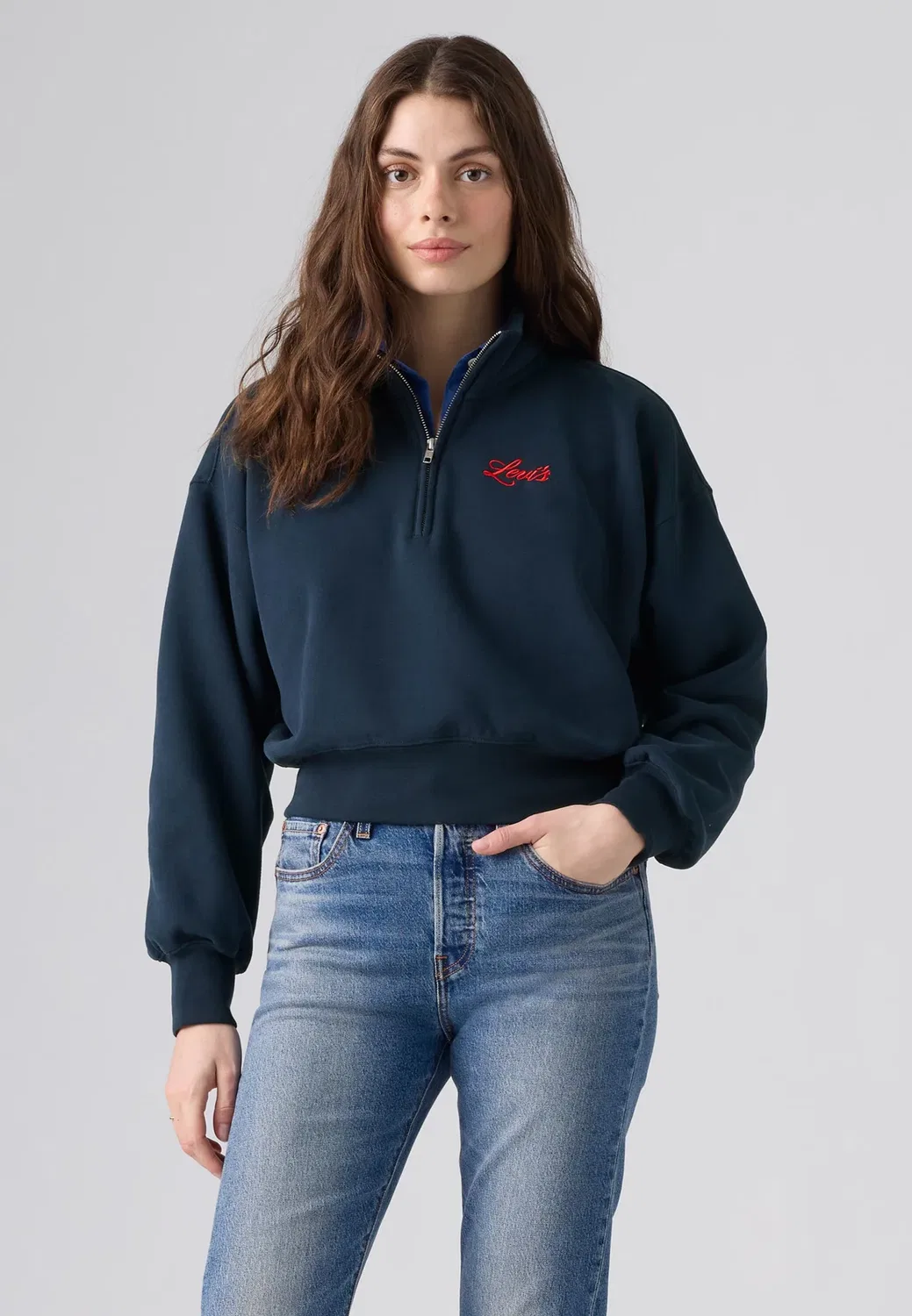 Винтажная толстовка 80-х годов с застежкой-молнией на четверть длины Levi'S, Navy Blazer — фото 2