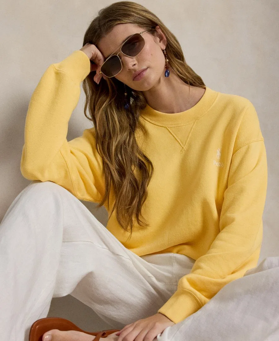 Женский свитшот Island Fleece с круглым вырезом и длинным рукавом Polo Ralph Lauren, Banana Cream — фото 3