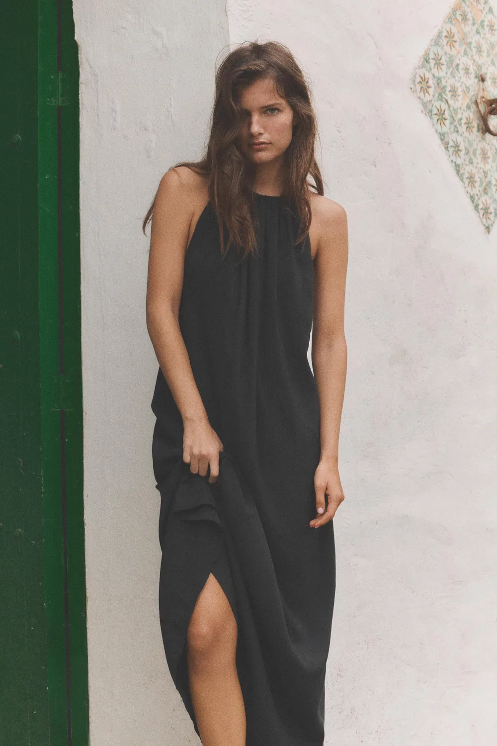 Струящееся платье с завязками на шее ZARA, Black — фото 2