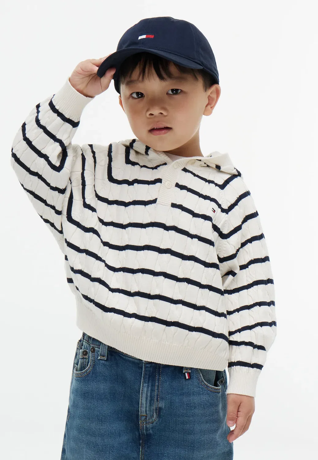 Свитер с капюшоном и косами Lu, унисекс - джемпер Tommy Hilfiger, Ivory Petal Stripe — фото 3