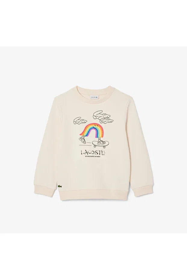 Детские свитшот для девочек с принтом Lacoste, Xfj-Cream — фото 4