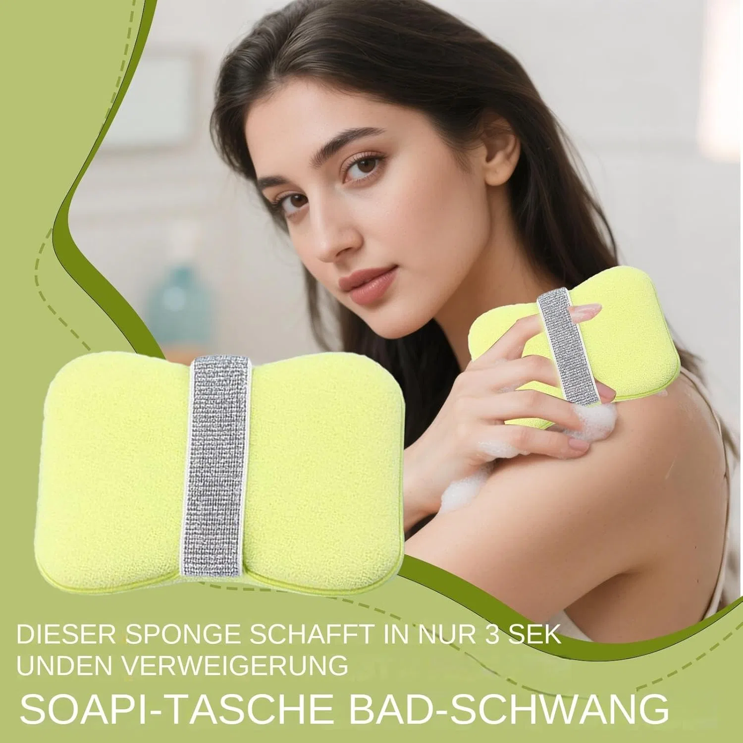 Губка для душа с мешочком для мыла Generisch, Soft And Thin Surface Green — фото 2