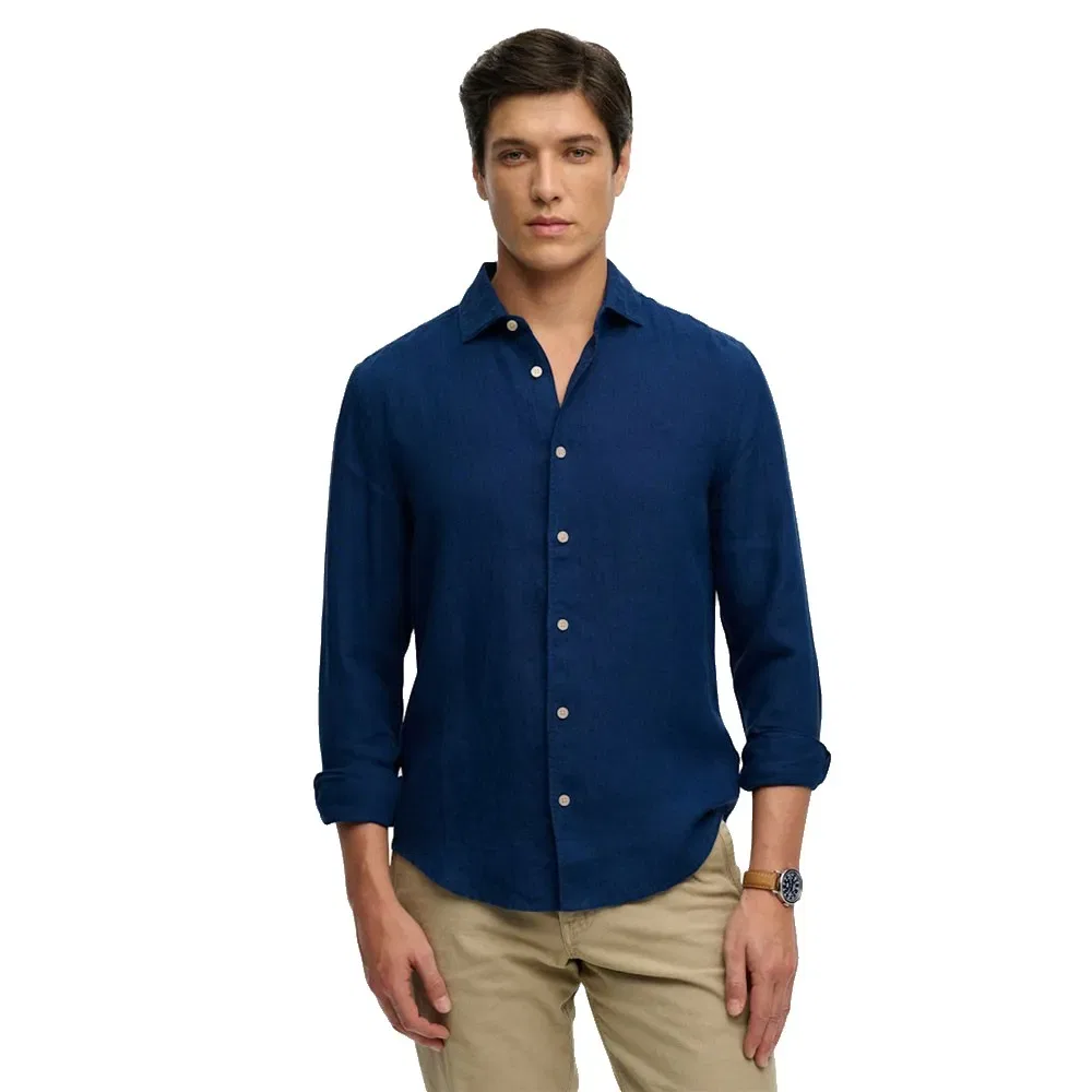 Рубашка с длинным рукавом Riviera Linen Superdry, синий
