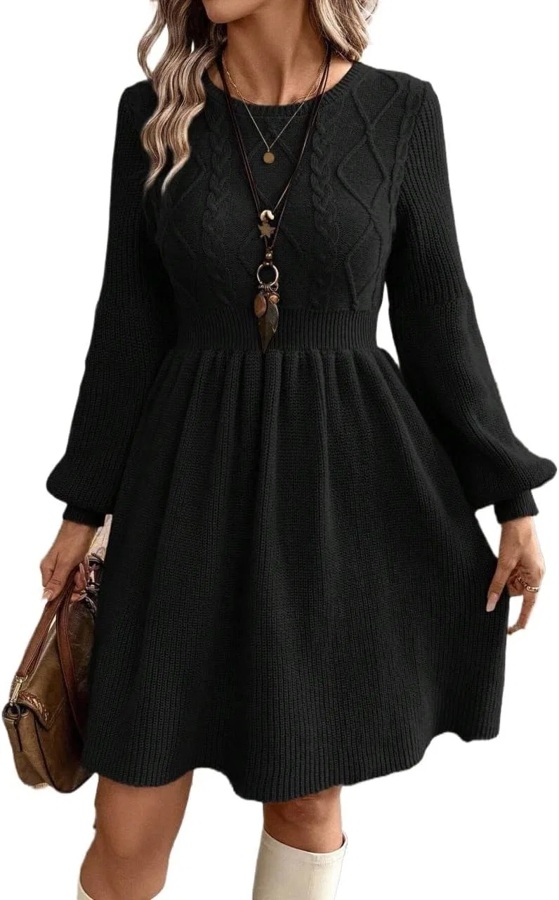 Женское короткое платье-свитер Cable-knit, Black