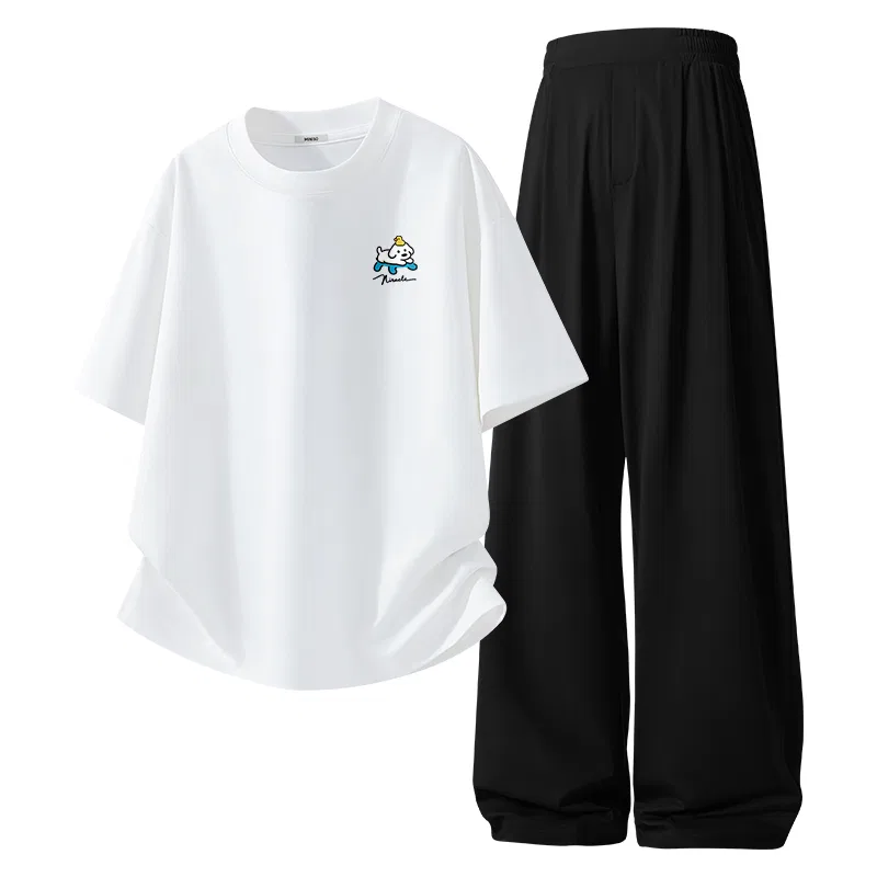 Детский комплект спортивной одежды Ice Silk Cooling MINISO, White (Adventure Cute Pet Design Chest Logo) + Black