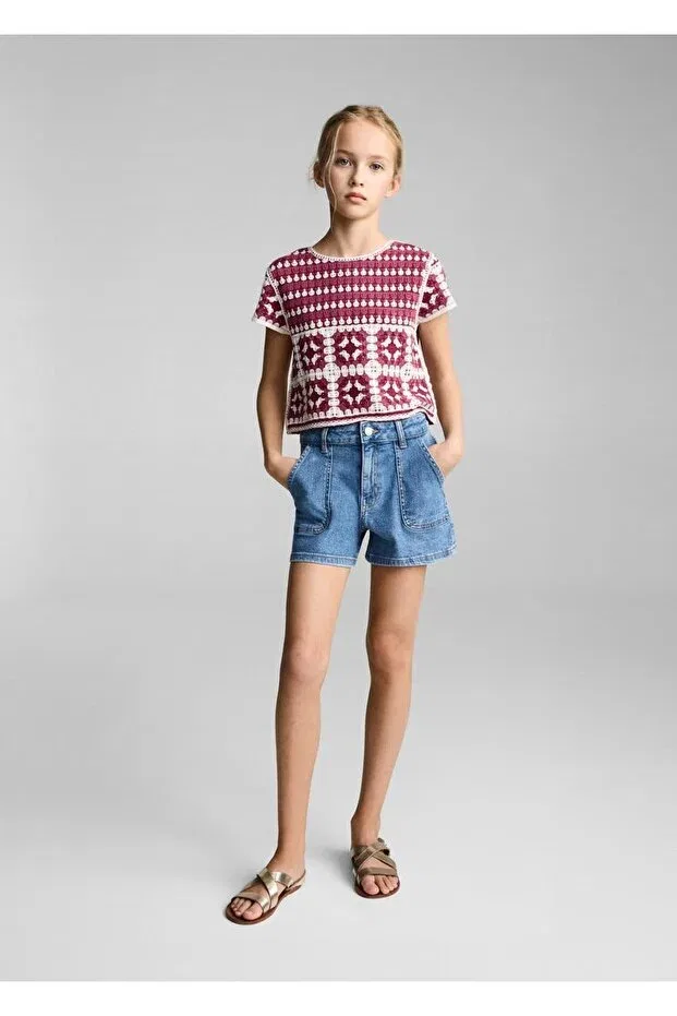 Детские шорты для девочек джинсовые прямого кроя Mango Kids, Dull Blue — фото 2