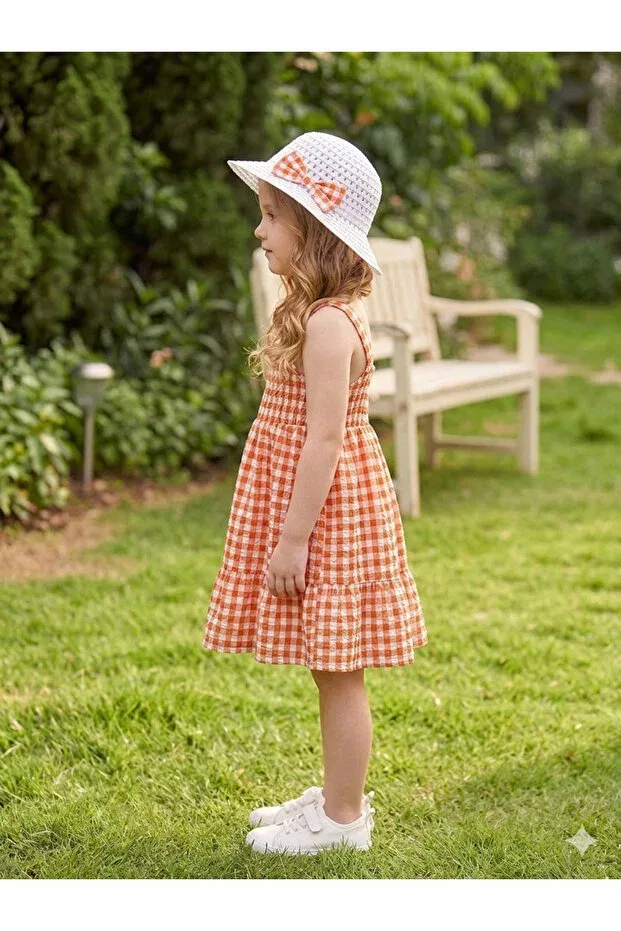 Детское платье для девочек с принтом Orange sapkali askili baby children's dress Bahnur, Orange — фото 2