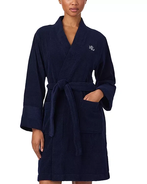 Женский халат с длинным рукавом Terry Greenwich Ralph Lauren, Blue/Navy