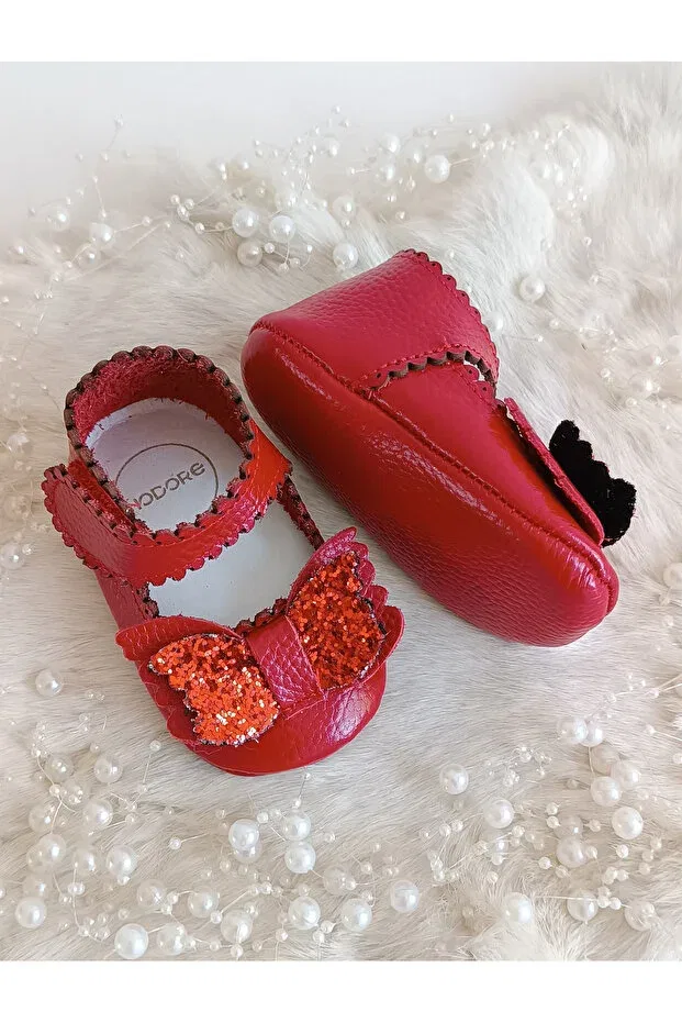 Детские кожаные пинетки-лоферы для новорожденных Hodore, Red — фото 4