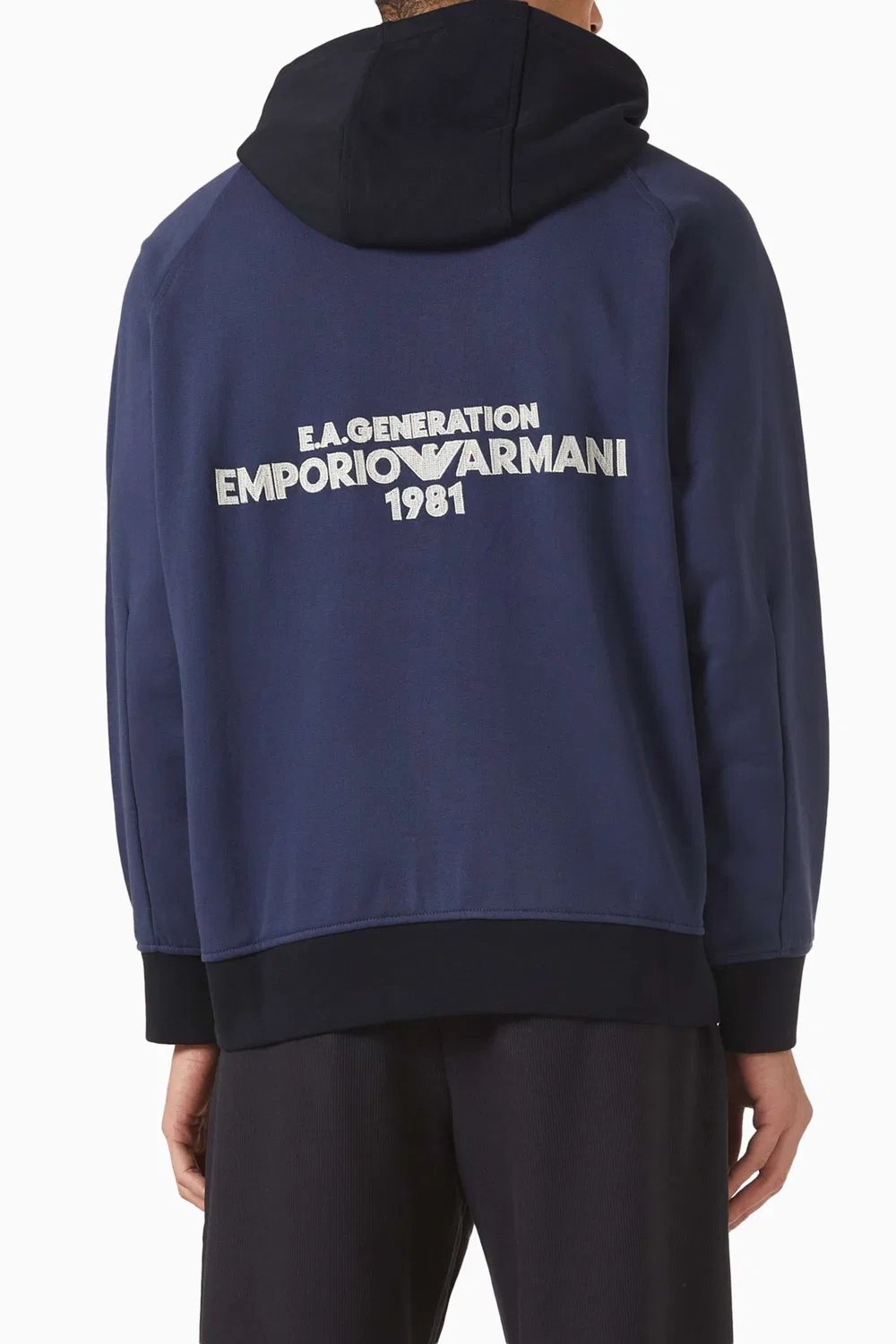 Худи с логотипом из хлопкового футера Emporio Armani, синий — фото 3
