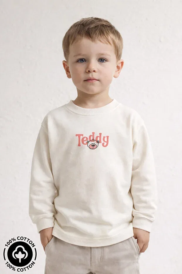 Детская футболка с принтом Teddy Bear Oversize Miniel, Ecru — фото 2