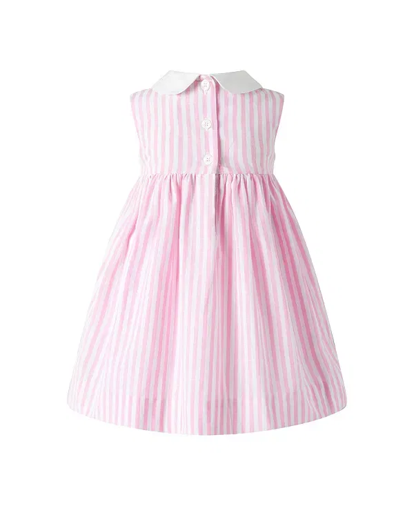 Детское платье для девочек без рукавов с комплектом трусиков Girls' bow smocked striped dress and bloomers Rachel Riley, розовый — фото 2
