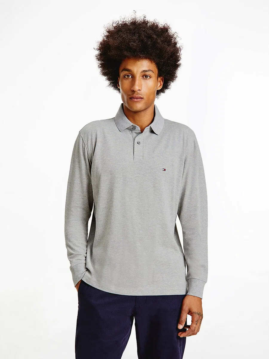 Рубашка TOMMY HILFIGER '1985 REGULAR LS POLO' серого цвета с пятнистым рисунком — фото 2