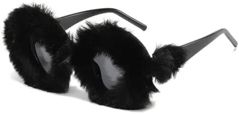 

Круглые мягкие солнцезащитные очки для женщин, винтажные, большие, декоративные, зимние, термоочки, пушистые, с защитой от УФ-излучения UV400 MTZJH, Black