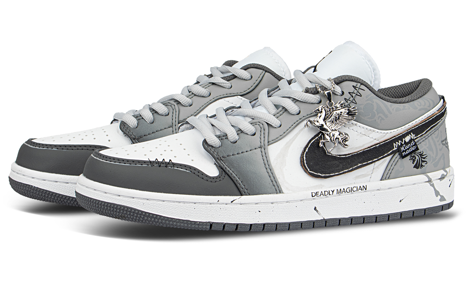 Jordan Детские баскетбольные кроссовки Air 1 Low 'Iron Grey', износостойкие, быстросохнущие, низкие, светло-серые, унисекс — фото 4
