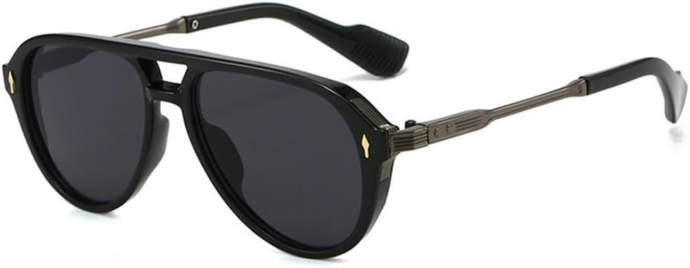 

Ретро-солнцезащитные очки с двойной перемычкой для женщин, роскошные солнцезащитные очки с заклепками для мужчин, солнцезащитные очки UV400, модные солнцезащитные очки для активного отдыха и спорта TKKTLLT, Black Gun Grey