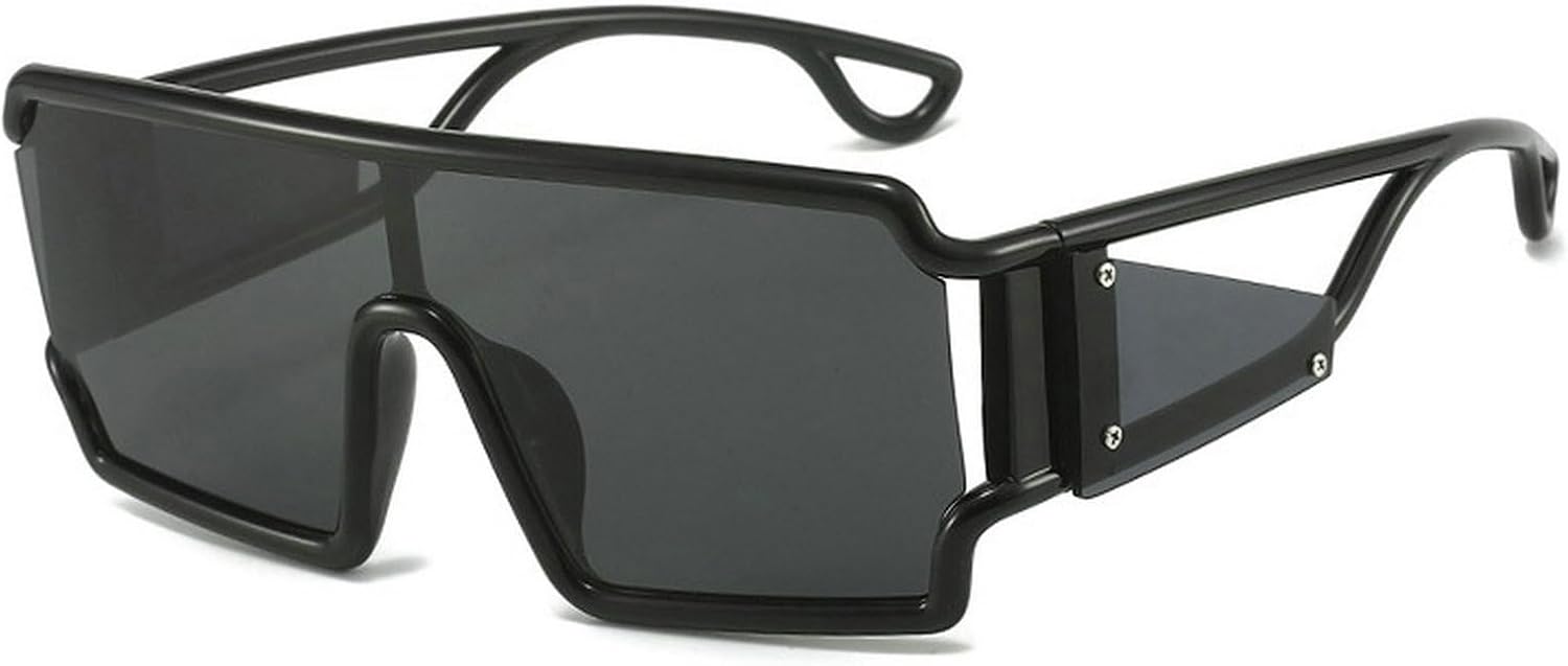 

Ретро цельные квадратные солнцезащитные очки конфетных цветов для женщин, модные уникальные очки с полыми широкими дужками для мужчин. Солнцезащитные очки-щитки mincl, Black