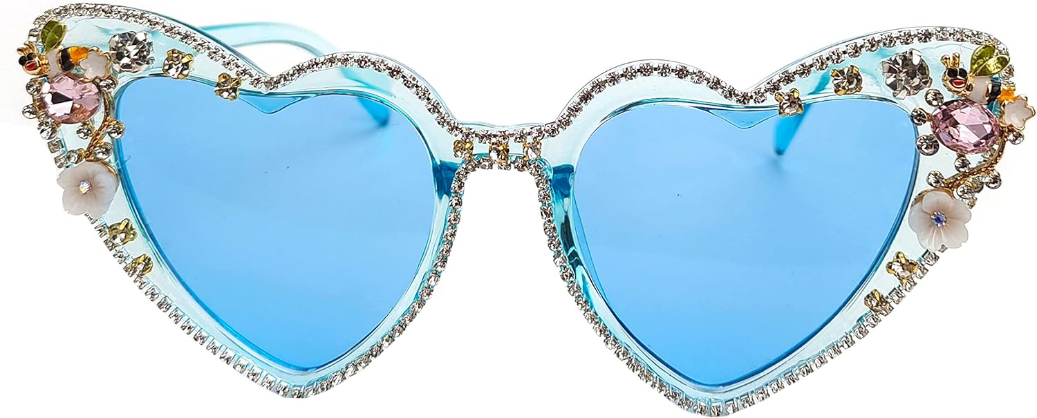 

Willochra Fashion Heart Женские солнцезащитные очки со стразами, блестящие солнцезащитные очки в форме сердца, женские солнцезащитные очки с бриллиантами для вечеринки, розовые очки, Blue