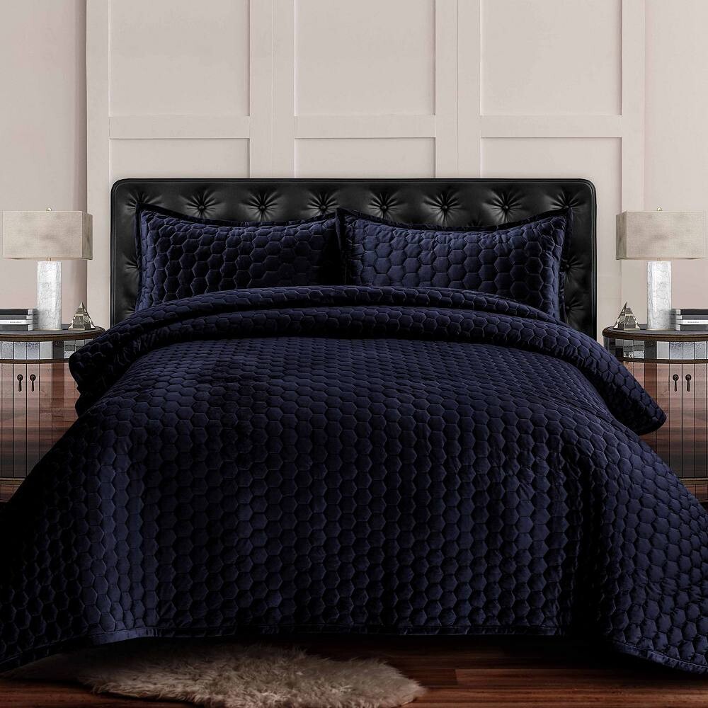 

Комплект одеял большого размера из бархата Tribeca Living Lugano Honeycomb, цвет Navy Blue