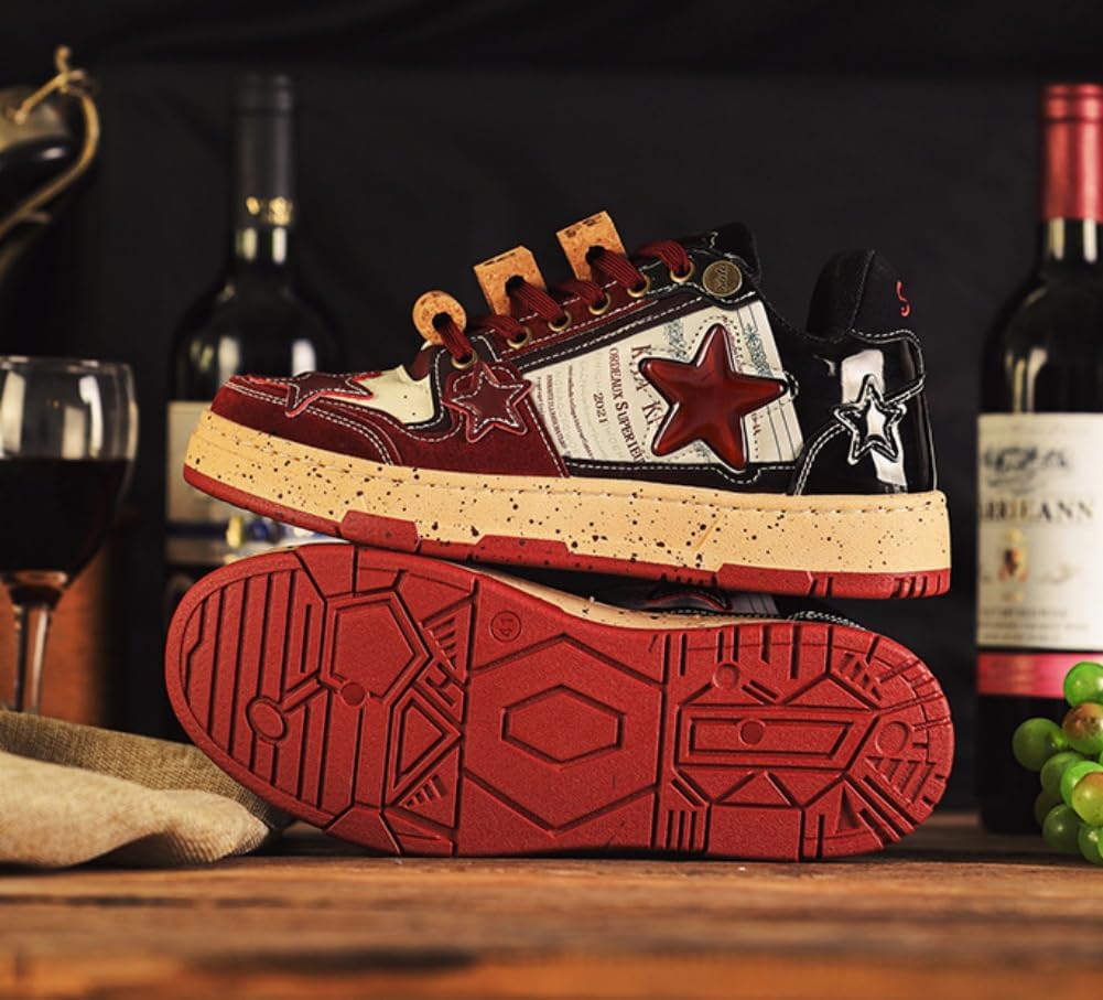 Мужские массивные кроссовки Star Shoes Y2K в ретро-стиле, кожаные кроссовки на шнуровке, легкая и удобная обувь для ходьбы для мужчин и женщин Generic, бордовый — фото 3