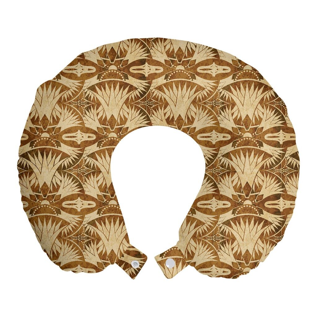 

ABAKUHAUS Vintage Travel Pillow Подушка для шеи, античный цветочный узор, пенопластовые дорожные принадлежности для самолета и автомобиля, 30x30 см, бежевый и карамельный