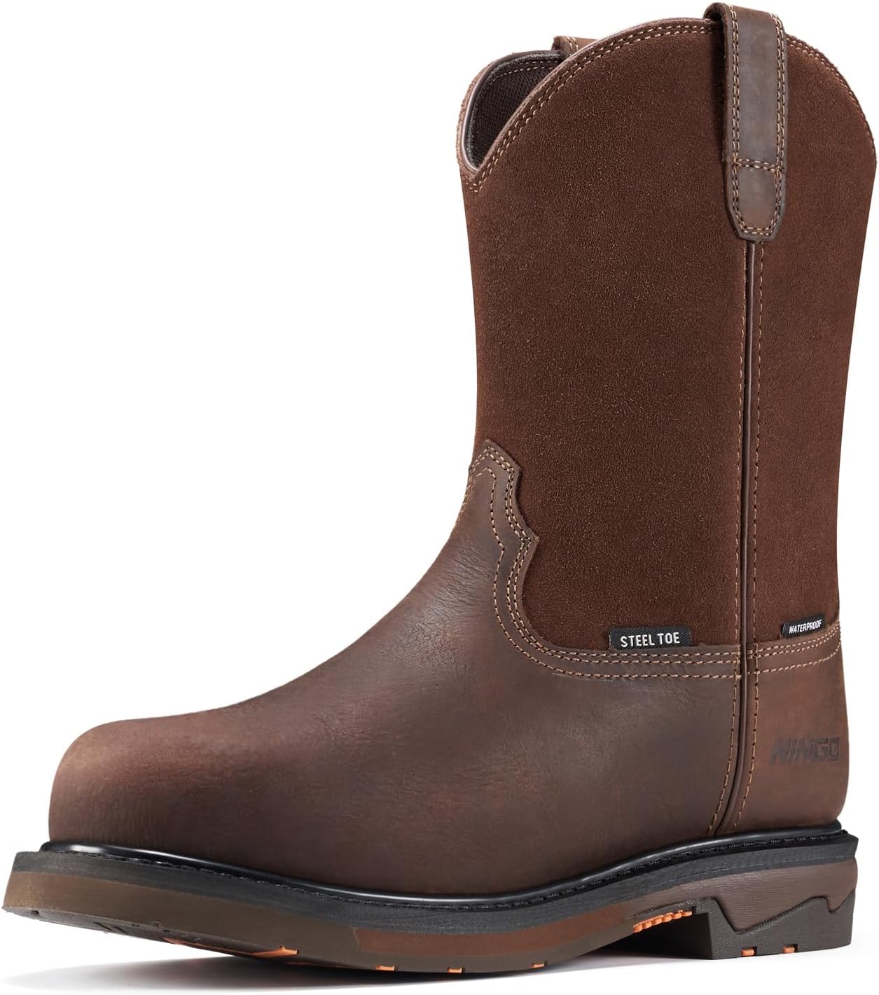 

Мужские ботинки с стальным носком NINGO, водонепроницаемые сапоги Wellington из цельнозерновой кожи, удобные для надевания, противоскользящие туфли, защита EH для промышленности и сельского хозяйства, коричневый