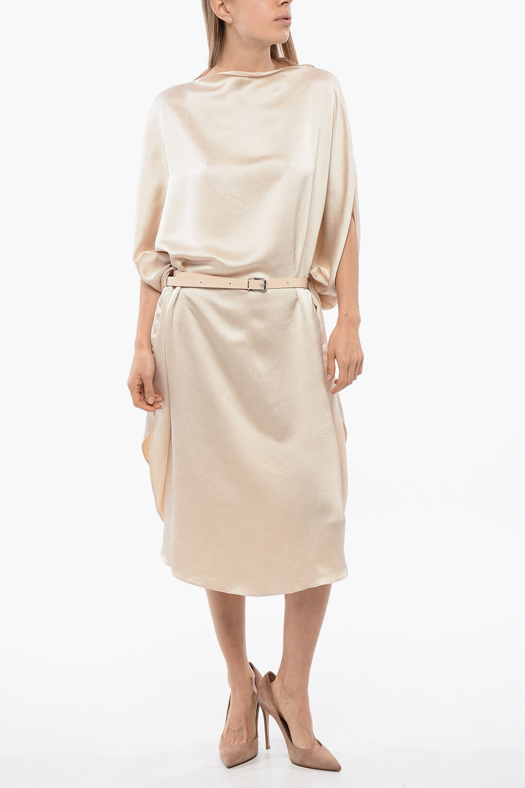 

Платье-накидка из атласа Maison Margiela Mm6 с поясом, розовый