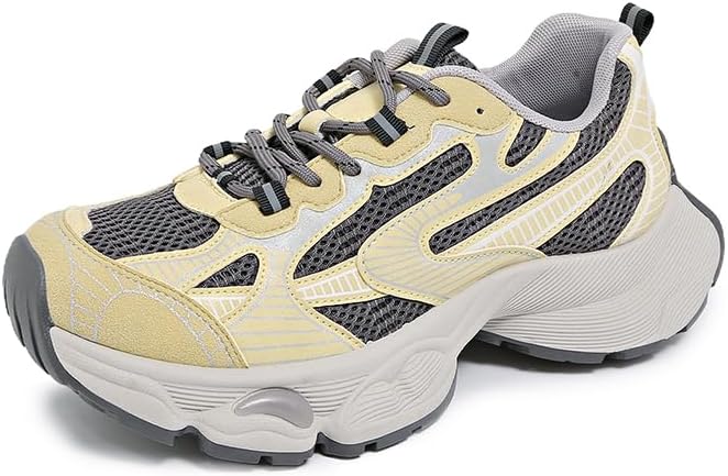 

Женские и мужские модные кроссовки, низкие, женские дышащие кроссовки из сетки однотонного цвета, на шнуровке, платформенные повседневные кроссовки Hhhchpm, желтый