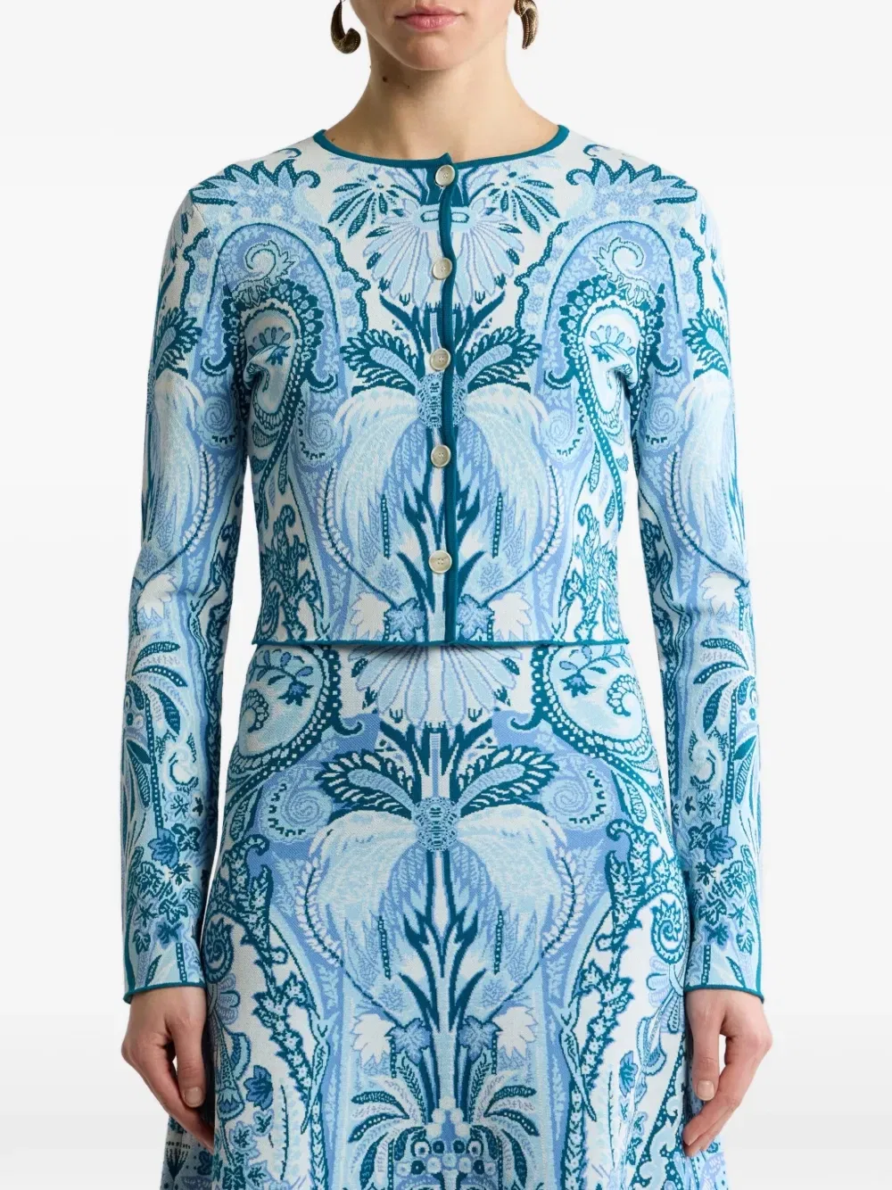 Укороченный жаккардовый кардиган ETRO, синий — фото 2