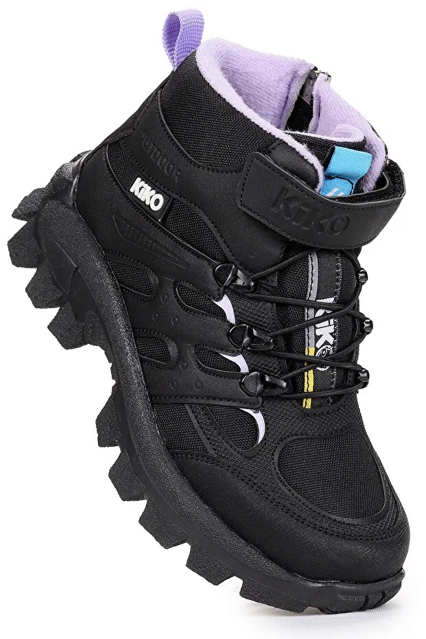 Детские ботинки для девочек на липучке Kiko Kids, Black - Lilac