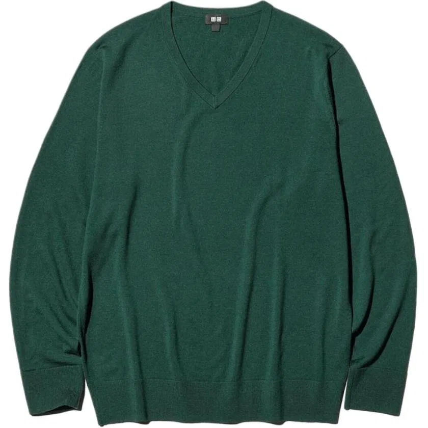 Мужской свитер бирюзовый с V-образным вырезом UNIQLO, 55 Turquoise