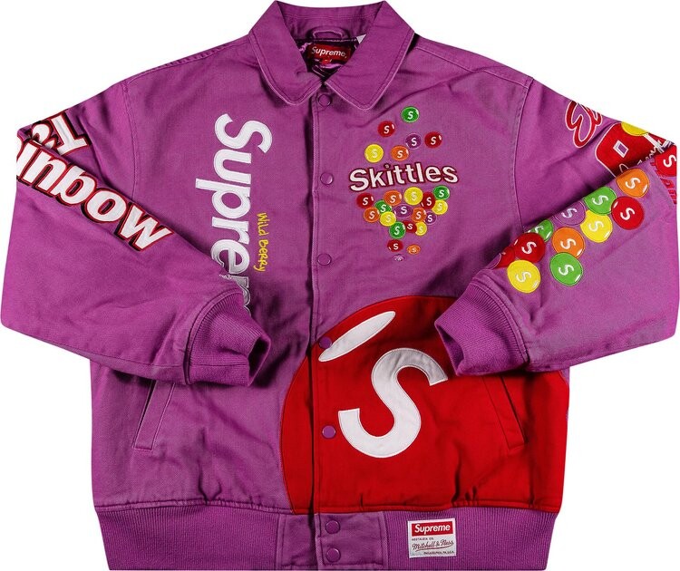 

Куртка Supreme x Skittles x Mitchell & Ness Varsity Jacket 'Purple', фиолетовый