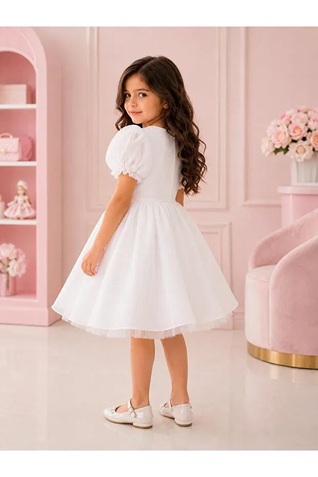 Детское платье для девочек с коротким рукавом Cocktail Lunas Tekstil, White — фото 2