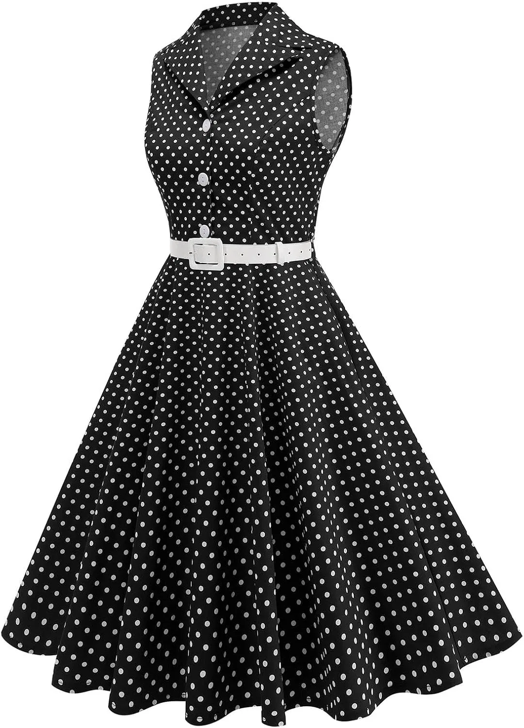 Женское повседневное платье с рукавами 3/4 и поясом, Black — фото 2