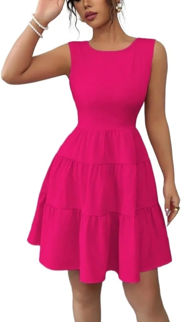 Женское мини-платье с воланами и завязками сзади, Hot Pink