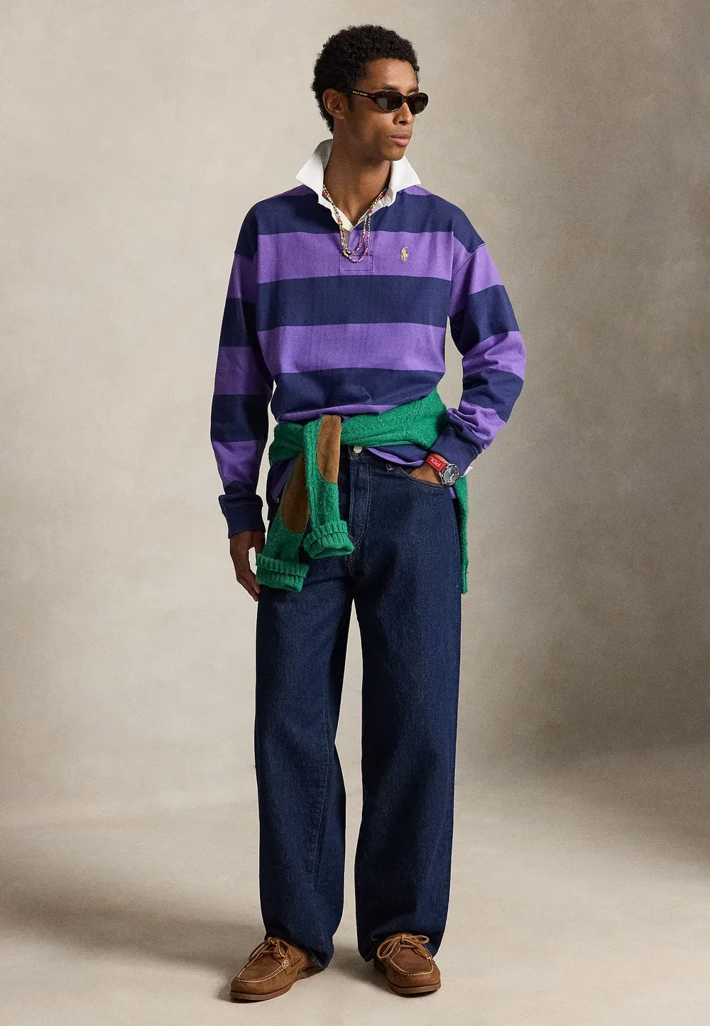 Полосатая регбийная рубашка большого размера - поло Polo Ralph Lauren, Purple — фото 2