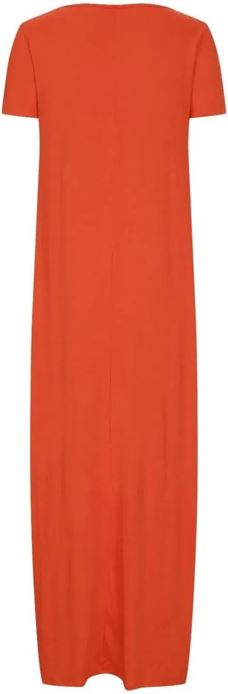 Женское летнее платье миди с глубоким V-образным вырезом, Short Sleeve Dress for Women, Saffron — фото 3
