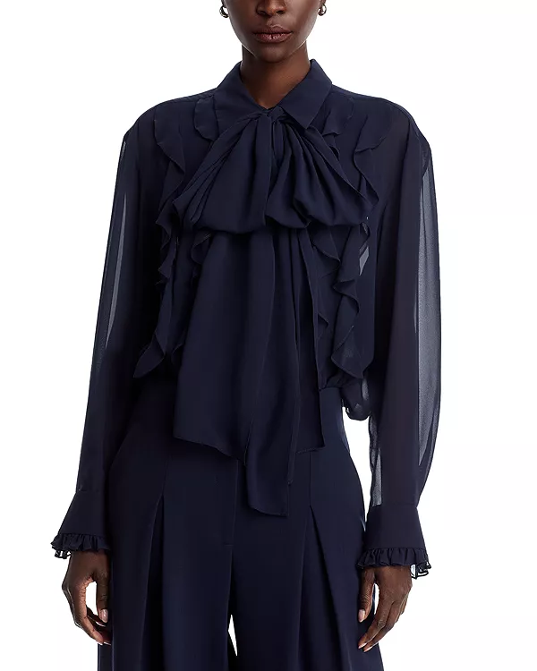 

Галстук-Рубашка с оборками из шелка Lafayette 148 New York, синий