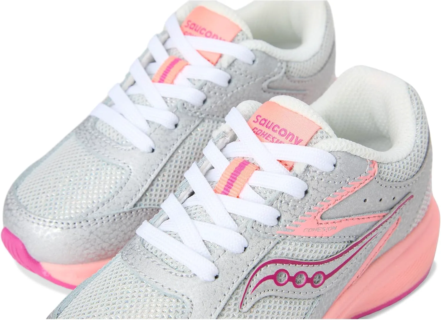 Saucony Детские кроссовки Cohesion для мальчиков и девочек, серебристый/коралловый — фото 2