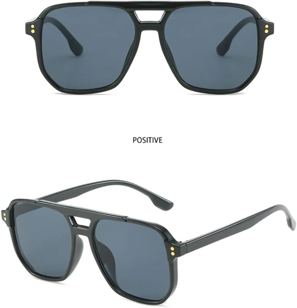 

Модные солнцезащитные очки с двойной перемычкой для женщин, ретро-стиль, с заклепками, защита от УФ-излучения для мужчин, градиентные, трендовые VRTRFFTR, Black Blue