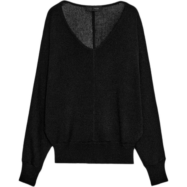 Женский трикотажный топ с V-вырезом, черный, ZARA