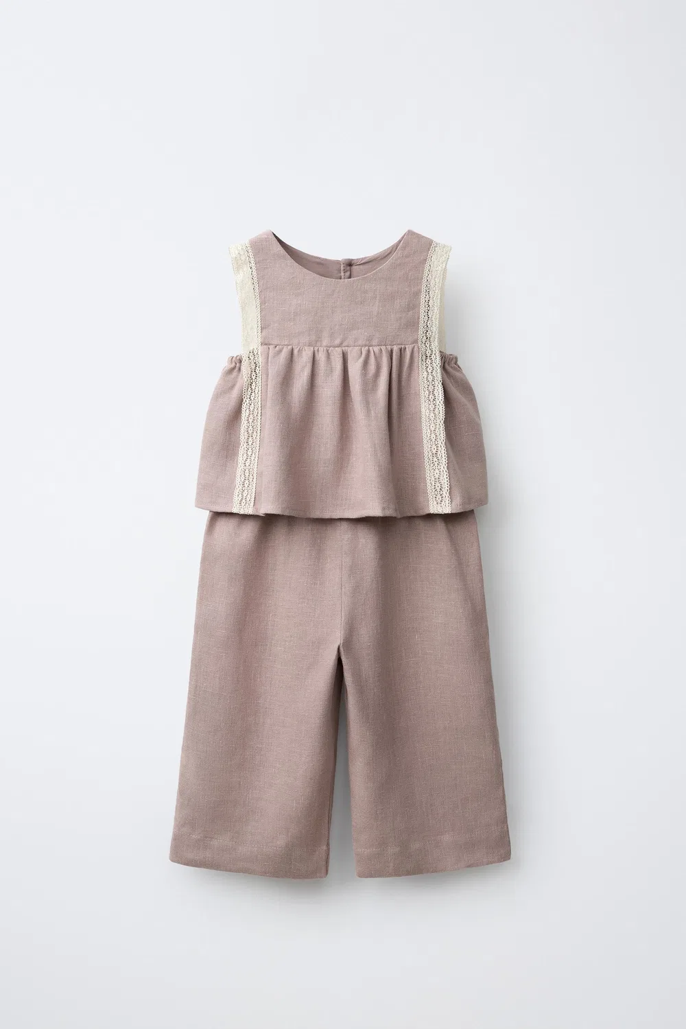 Комбинезон из 100% льна с кружевом ZARA, dirty-mauve