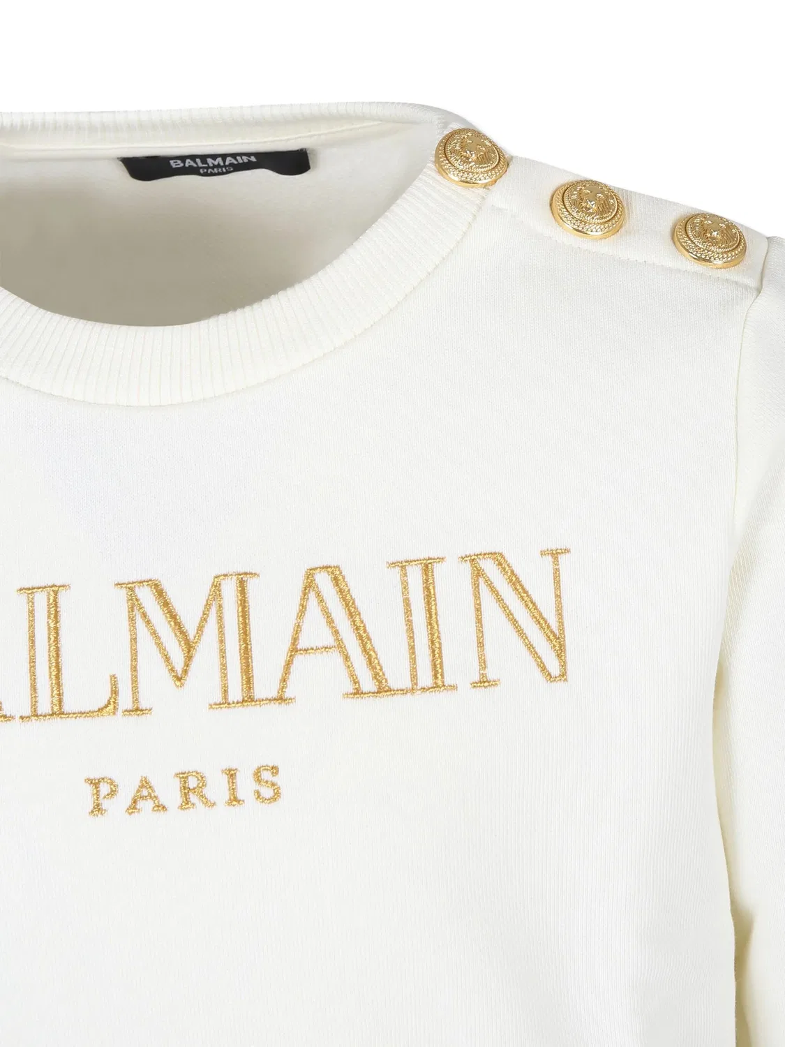 Свитшот детский с логотипом и пуговицами Balmain, Ivory — фото 3