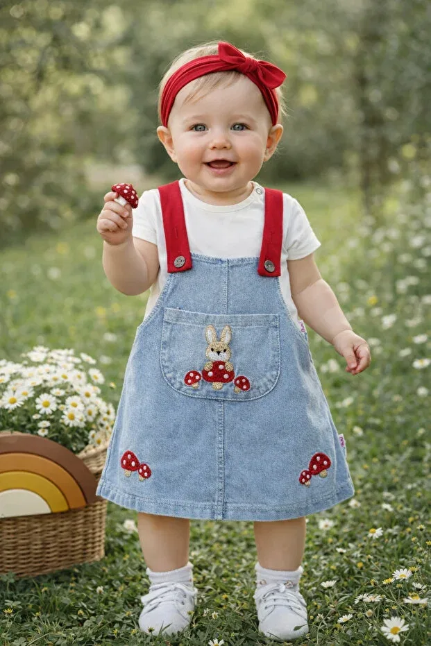 Детское платье для девочек с принтом Mushroom patterned denim Baby Buu, White