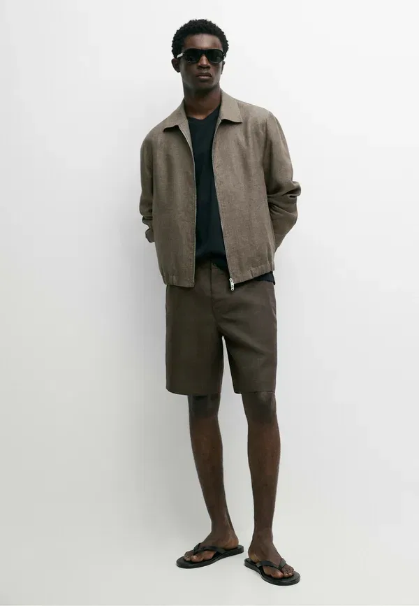 Шорты льняные Straight Massimo Dutti, dark green, темно-зеленый — фото 2