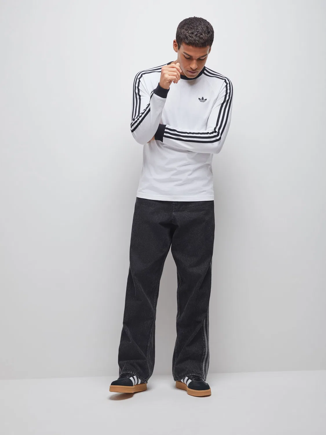 Футболка с длинным рукавом, с полосками, adidas Originals, белый — фото 2