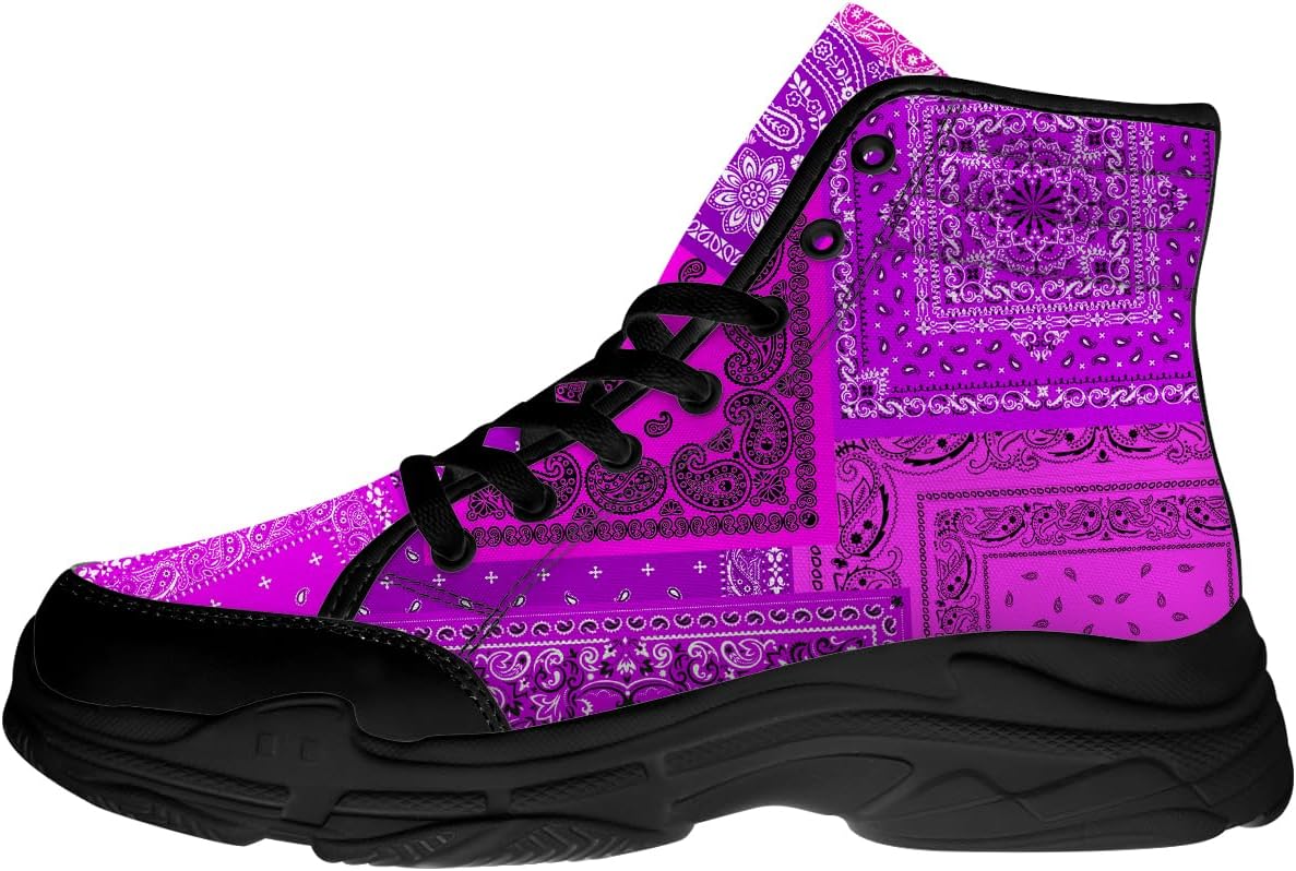 

Кроссовки Quorax с банданой и пейсли для женщин и мужчин, высокие на шнуровке, из ткани, подарки для нее и для него, фиолетовый