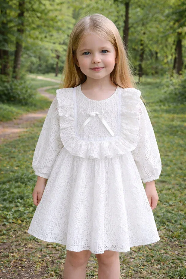 Детское платье для девочек кружевное Robodan Ruffled Lined Lace Dress Bilge Trend, White