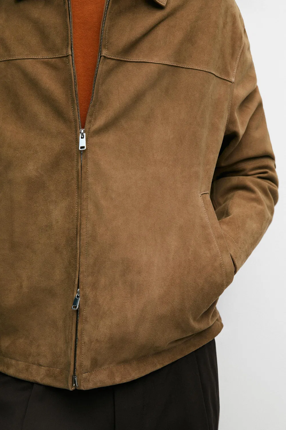 Куртка Massimo Dutti, из замшевой кожи, светло-бежевый — фото 4