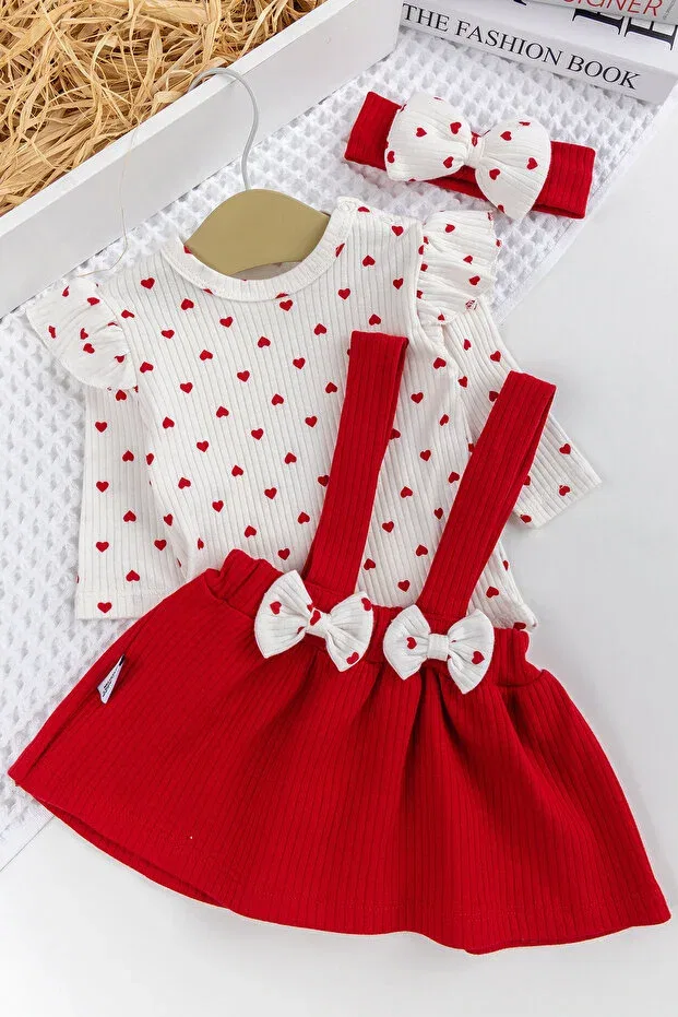 Детское платье для девочек хлопковое комплект из 3 предметов Babymod, Red — фото 2